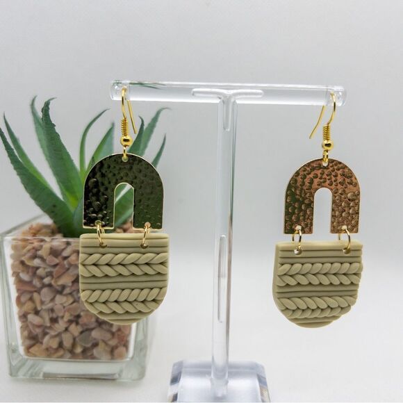 Boho Rainbow Gold Braided Clay Drop Earrings - Picture 4 of 7